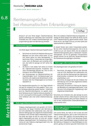 Titelbild Merkblatt Rentenansprüche bei rheumatischen Erkrankungen Rheuma Liga Informationen Rente rheumaliga